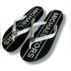 Michael Kors Black and White Logo Slide Sandals